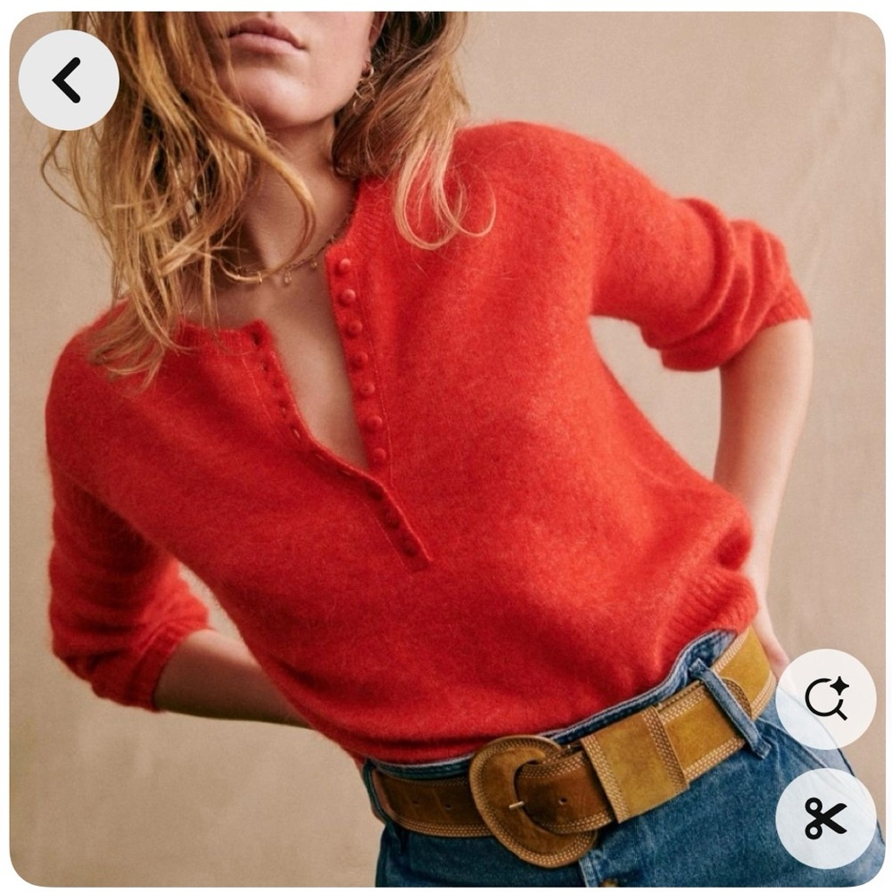 Sezane Red V-Neck Sweater